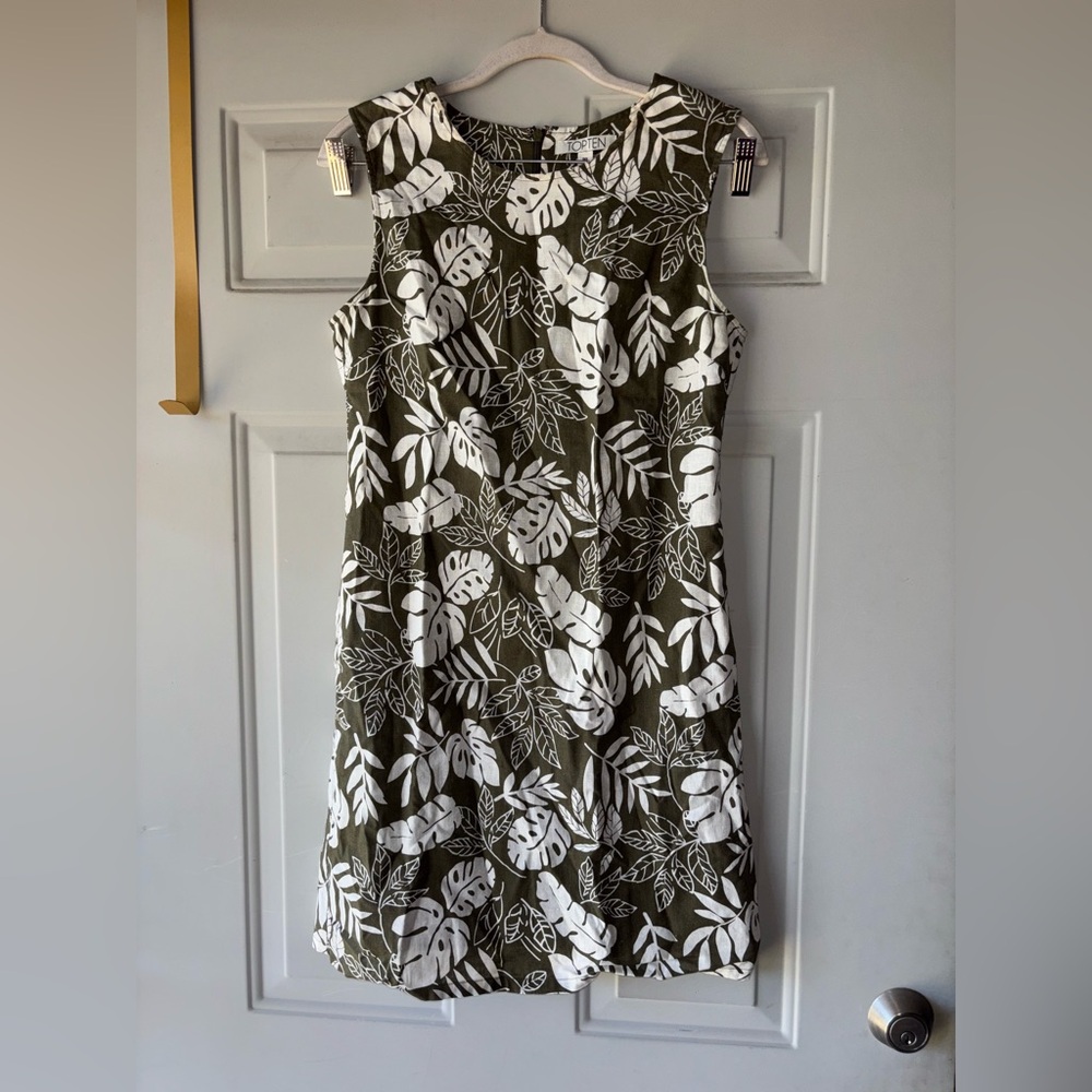 TopTen olive green/white tropical print dress size 90 Korean Small US